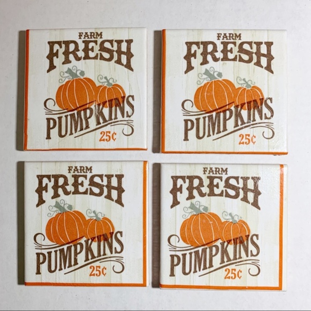 Farm Fresh Pumpkins Ceramic Coaster, Fall Home Decor, Ceramic Tile Coaster - Picture 2 of 3